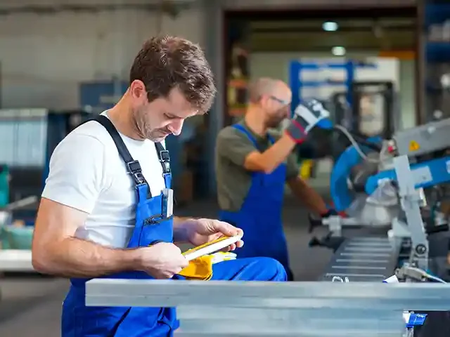 areas served - two worker in factory on the machine
img